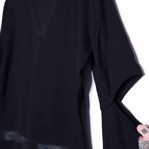 CHELSEA & WALKER Crew Split Elbow Top Black Mesh Long Sleeve Casual Women's L - Picture 8 of 11